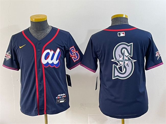 Women's Navy American League Seattle Mariners Team Big Logo 2025 All-Star Edition Limited Stitched Baseball Jersey(Run Small)
